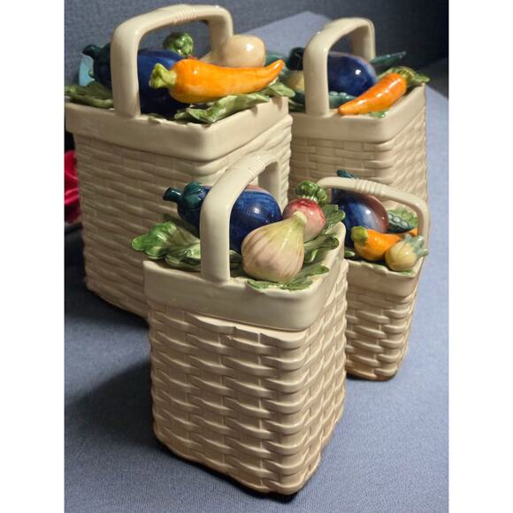 Fitz and Floyd Basketweave Kitchen Harvest Collection 4pc Canister Set w/ Lids - Picture 8 of 12